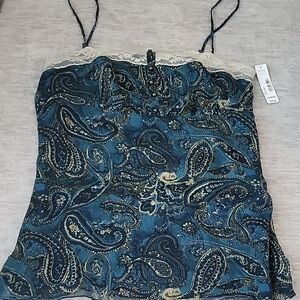 a.n.a Teal Paisley Camisole with Cream Lace